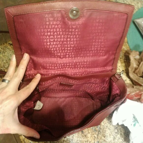 Kate Spade rn 0102760 Maroon Medium Satchel Handbag W/ Crossbody Strap - Picture 7 of 12
